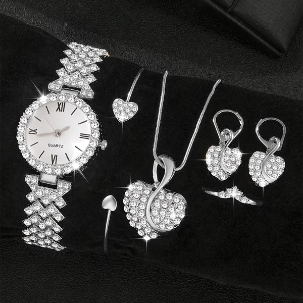 Conjunto Relogio Colar Brinco e Pulseira Com Zircônia Prata