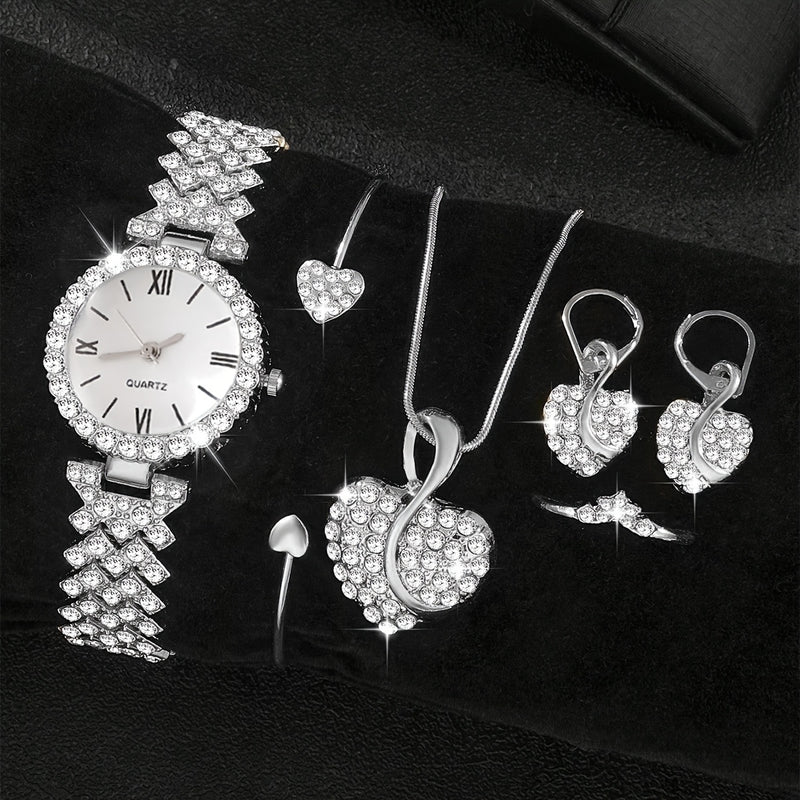 Conjunto Relogio Colar Brinco e Pulseira Com Zircônia Prata
