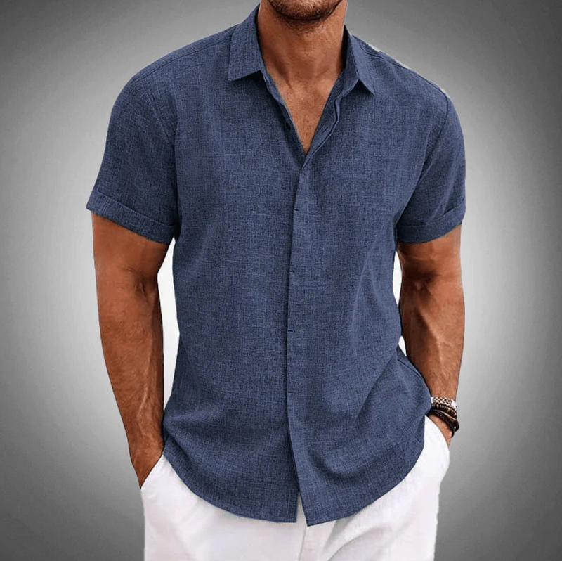 Camisa Masculina Manga Curta Linho Santorini