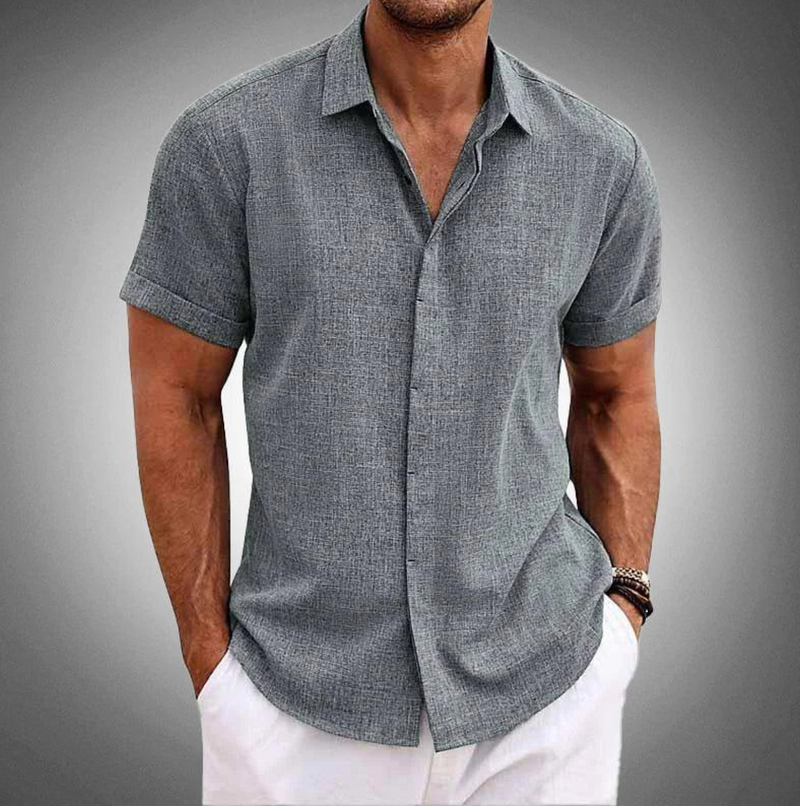 Camisa Masculina Manga Curta Linho Santorini