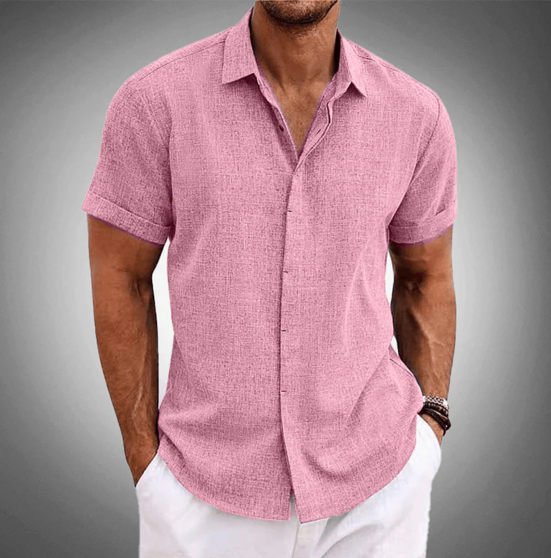 Camisa Masculina Manga Curta Linho Santorini