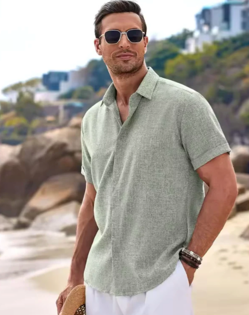 Camisa Masculina Manga Curta Linho Santorini