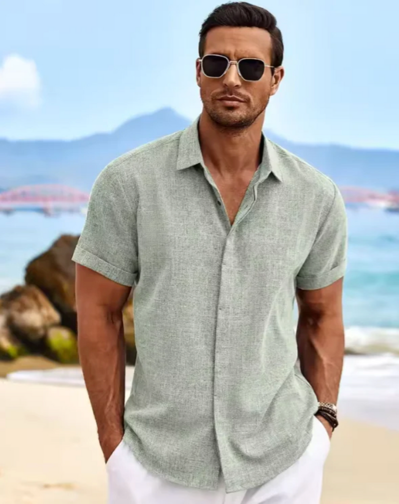 Camisa Masculina Manga Curta Linho Santorini